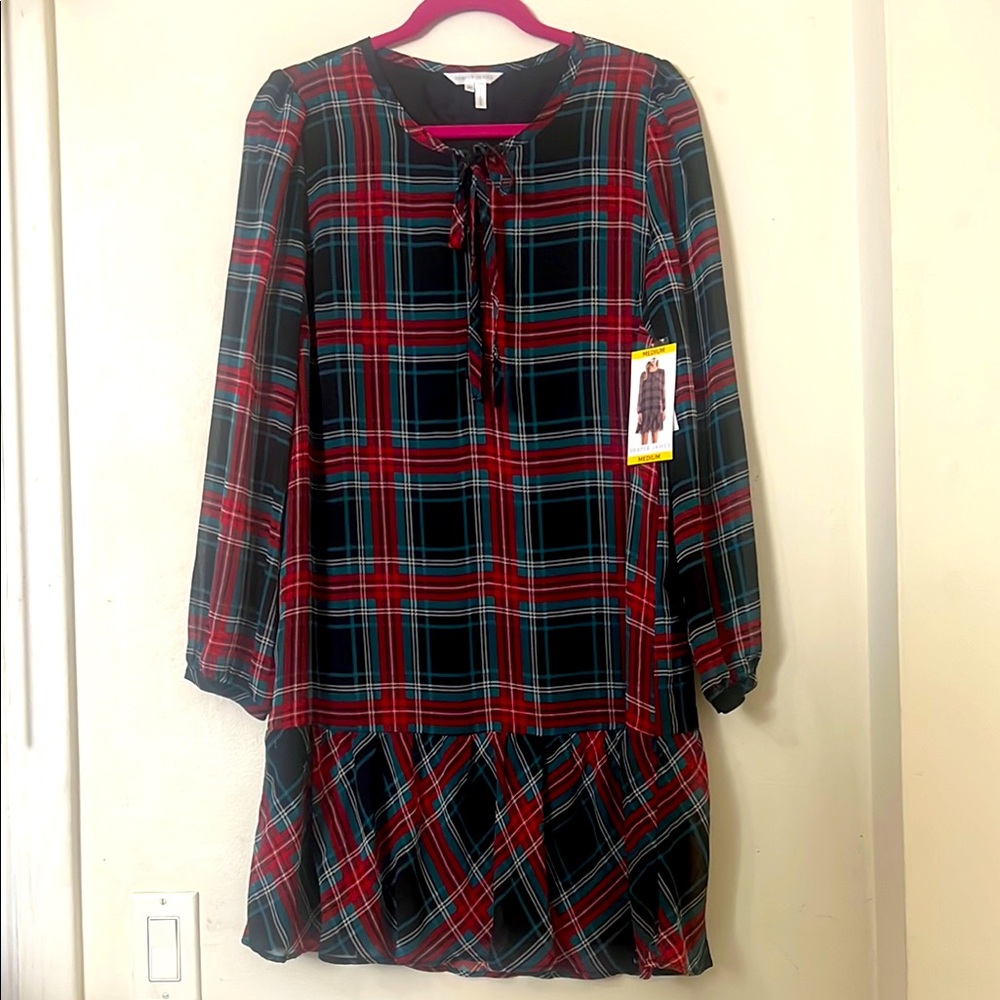 Draper James Red and Blue Ruffled Bishop Sleeve Dress